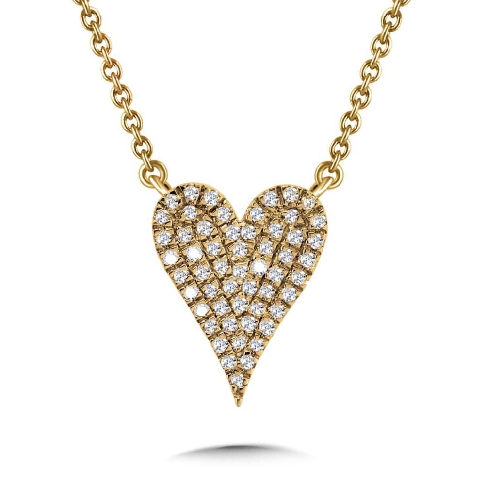 Yellow Gold 1/10ctw Pave Diamond Heart Pendant Necklace