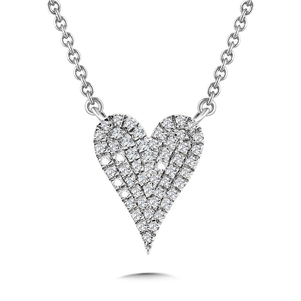 White Gold 1/10ctw Pave Diamond Heart Pendant Necklace