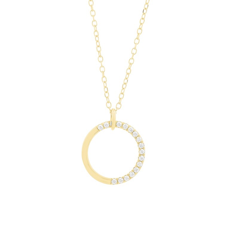 1/10ctw Diamond Yelow Gold Circle Pendant Necklace