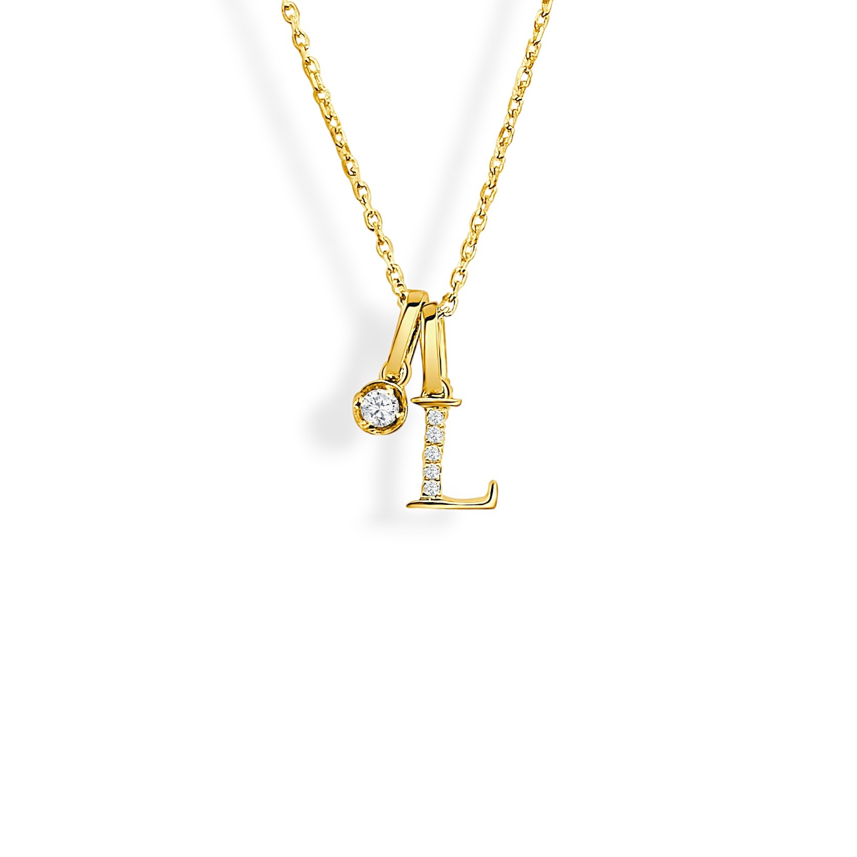 Yellow Gold Diamond Initial L Pendant Necklace