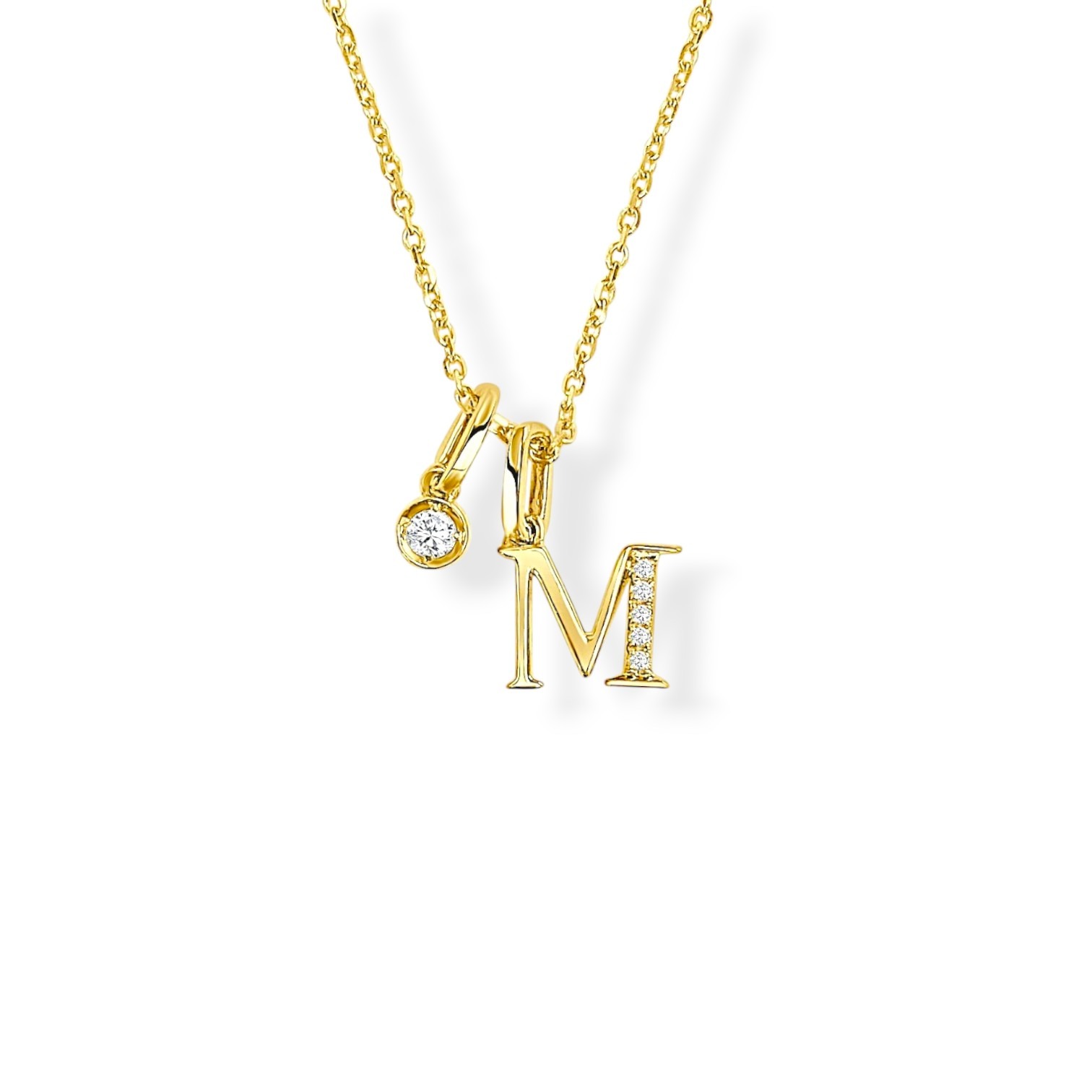 Yellow Gold Diamond Initial M Pendant Necklace