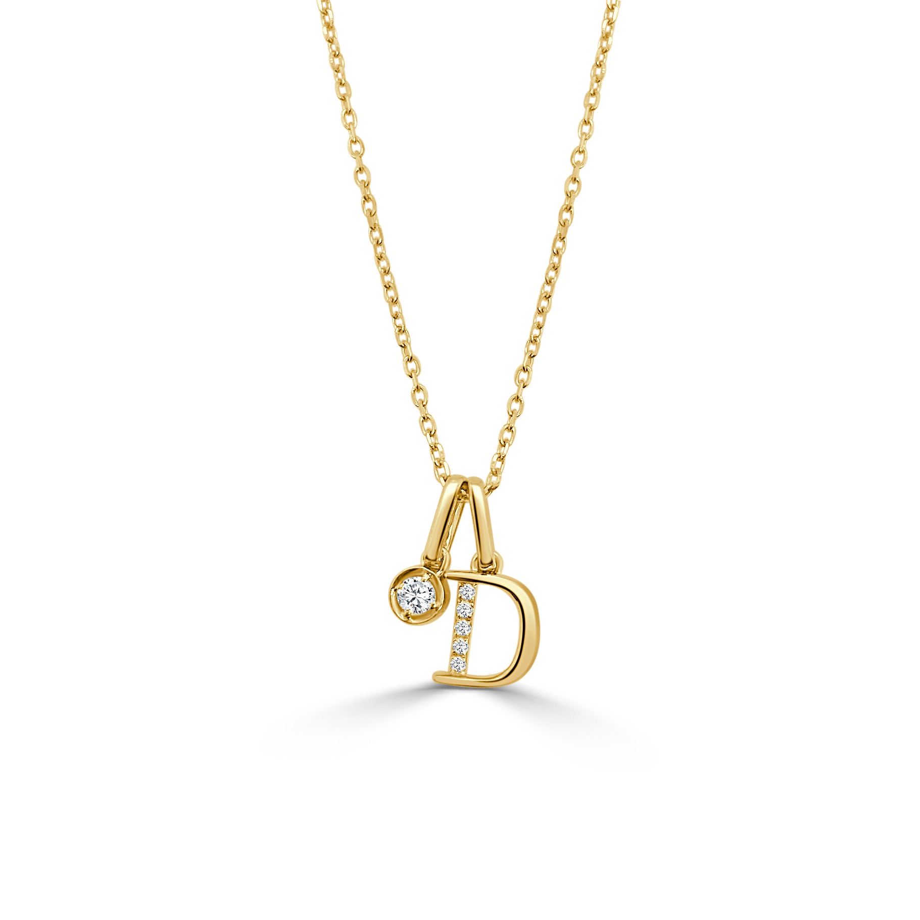 Yellow Gold Diamond Initial D Pendant Necklace