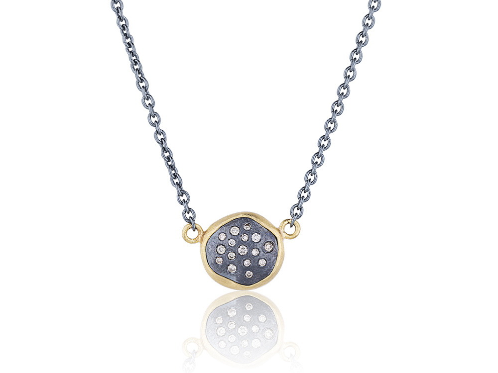 LIKA BEHAR 22k Yellow Gold and Oxidized Silver Diamond Station Pendant Necklace