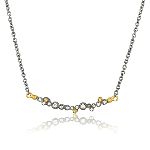 LIKA BEHAR Yellow Gold and Oxidized Silver Diamond Bar Necklace