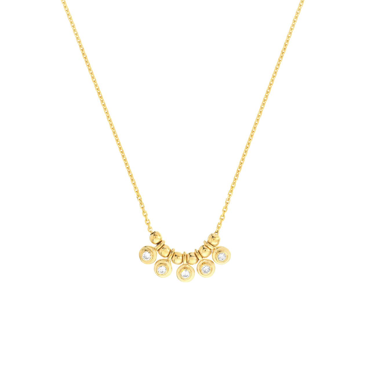 1/20ctw Diamond Bezel and Bead Yellow Gold Pendant Necklace