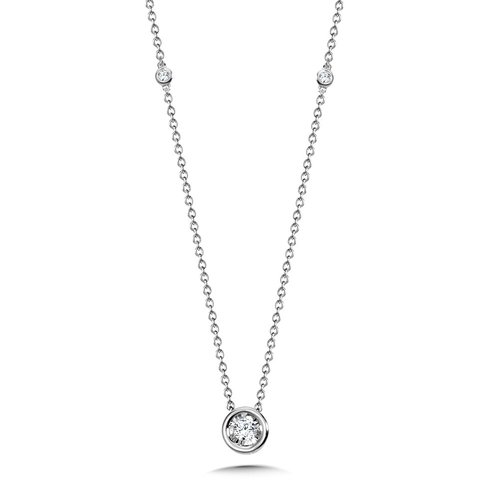 1/10ctw Diamond Bezel-set White Gold Solitaire Necklace