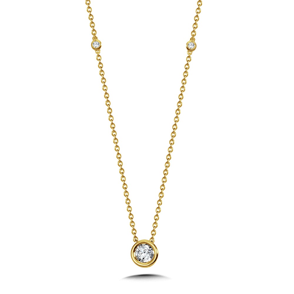 1/10ctw Diamond Bezel-Set Yellow and White Gold Solitaire Necklace