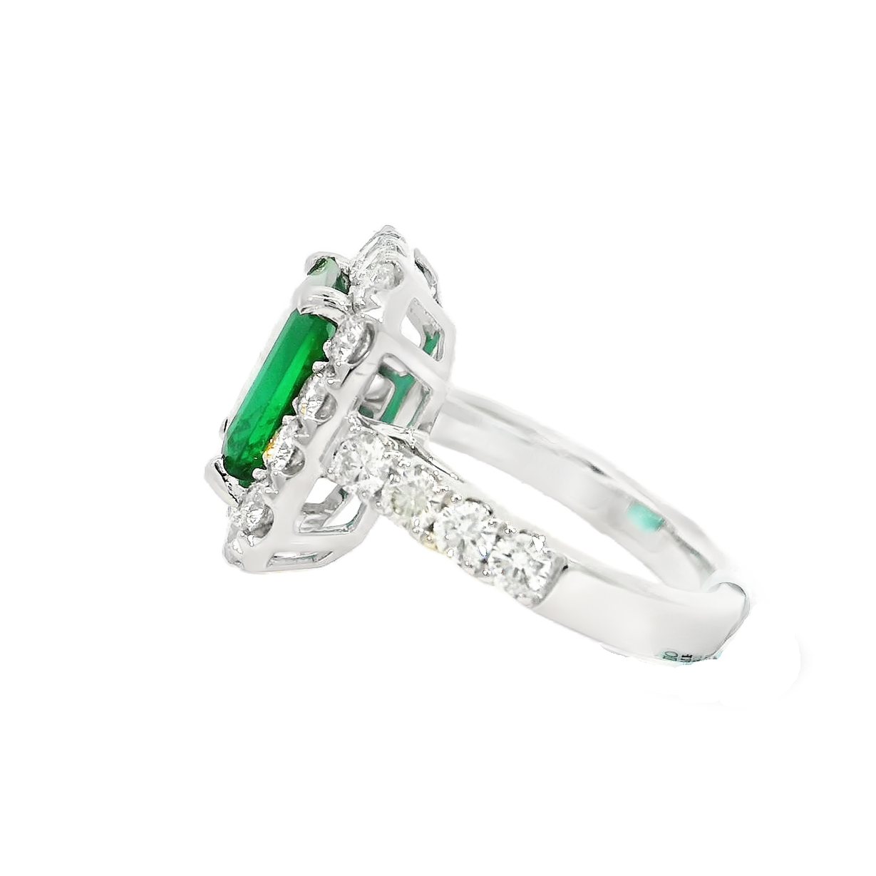 Emerald and 1 3/4ctw Diamond Halo Platinum Ring