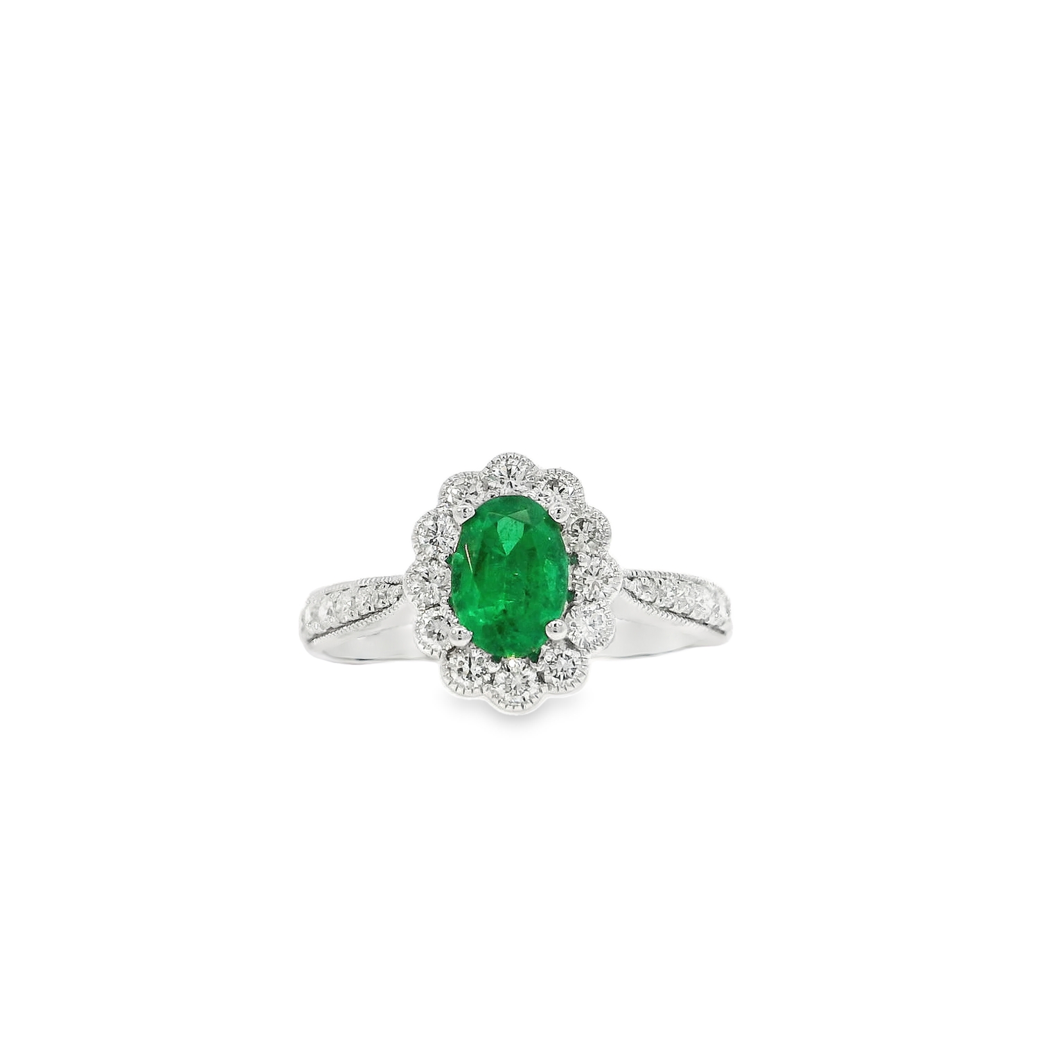 .70ct Oval cut Emerald .53cts FG VS-SI Round Diamond Halo Ring