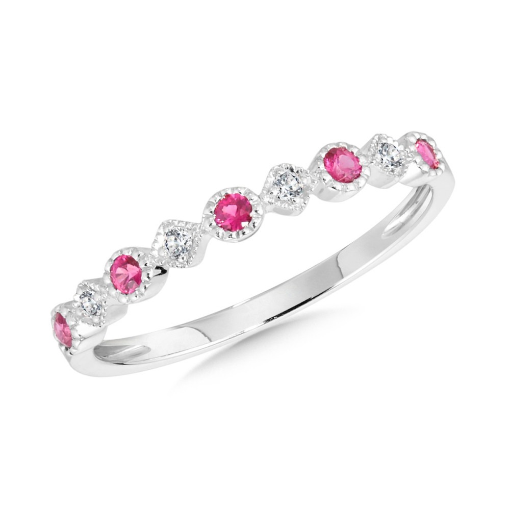 White Gold Ruby and 1/20ctw Diamond Ring