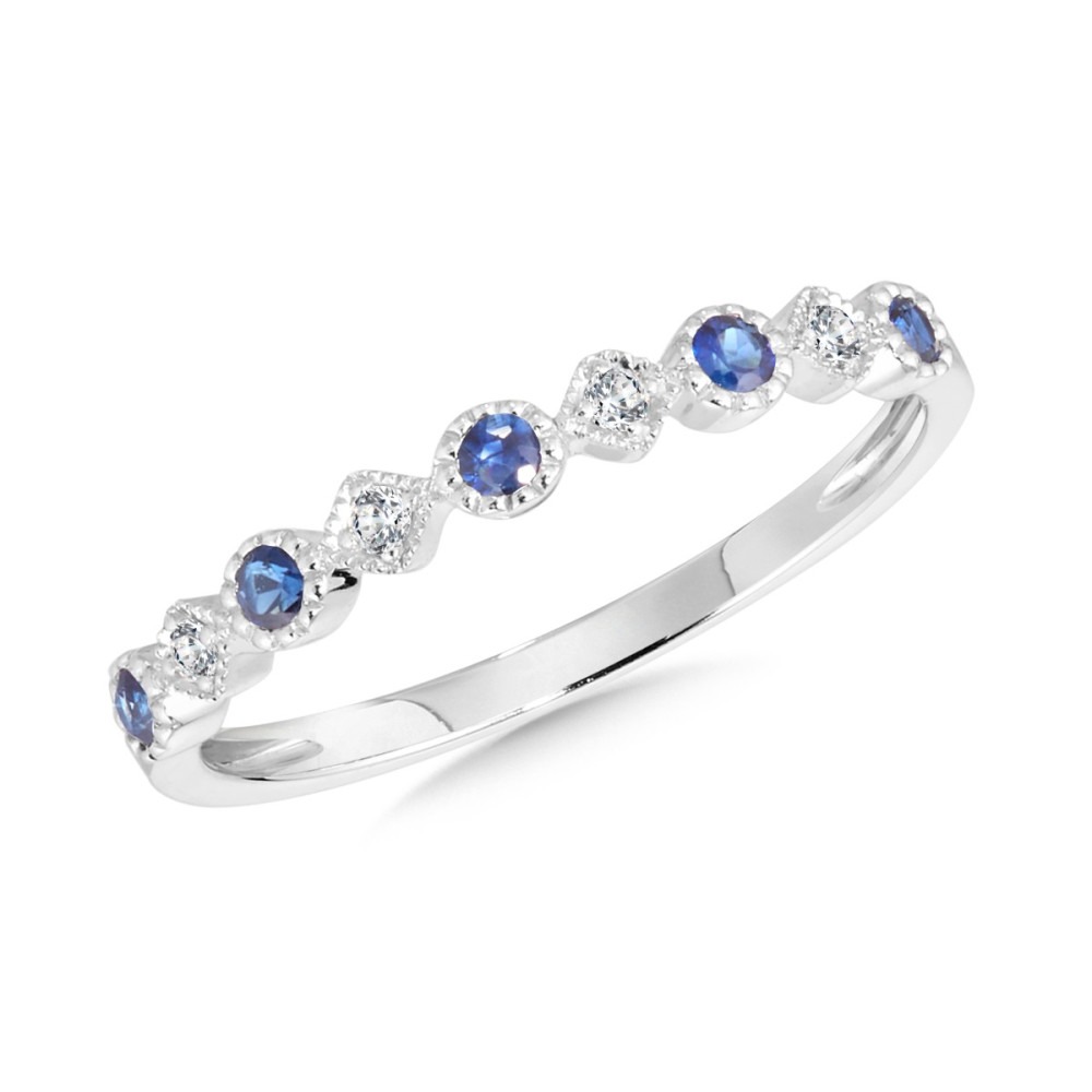 White Gold Sapphire and 1/20ctw Diamond Ring