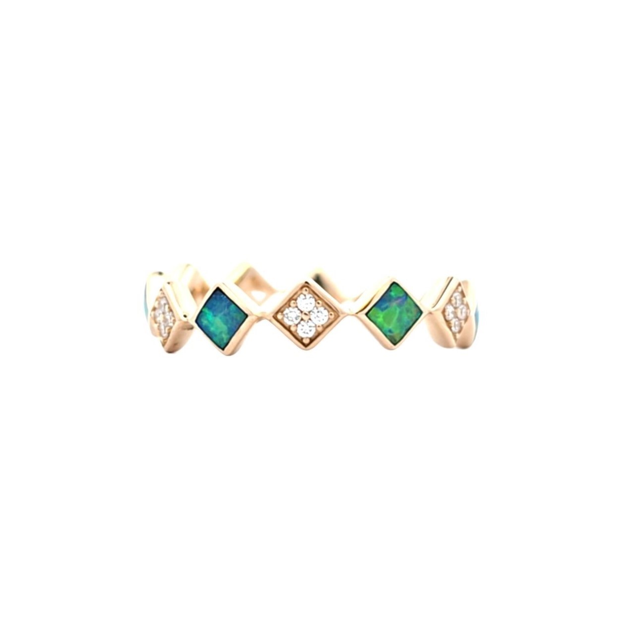 KABANA 3/20ctw Diamond and Opal Yellow Gold Stackable Band Ring