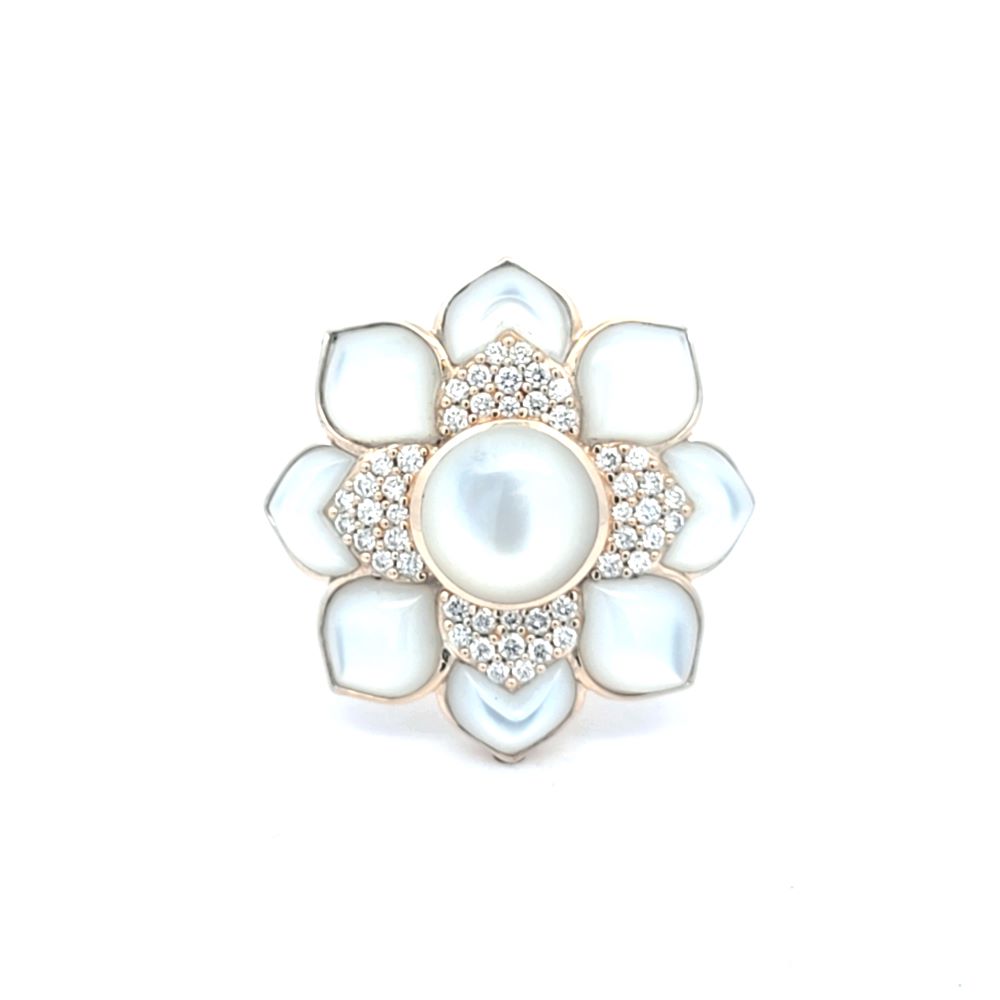 1/3ctw Diamond and Mother of Pearl Yellow Gold Flower Ring l KABANA