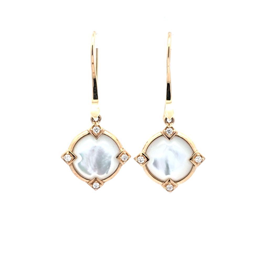 Yellow Gold Mother of Pearl and 3/20ctw Diamond Dangle Earrings l KABANA