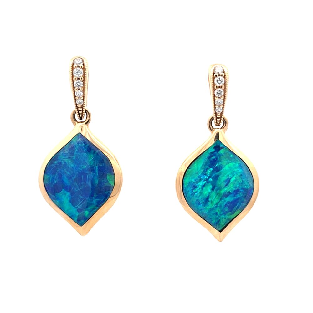 Australian Opal and Diamond Yellow Gold Drop Earrings l KABANA