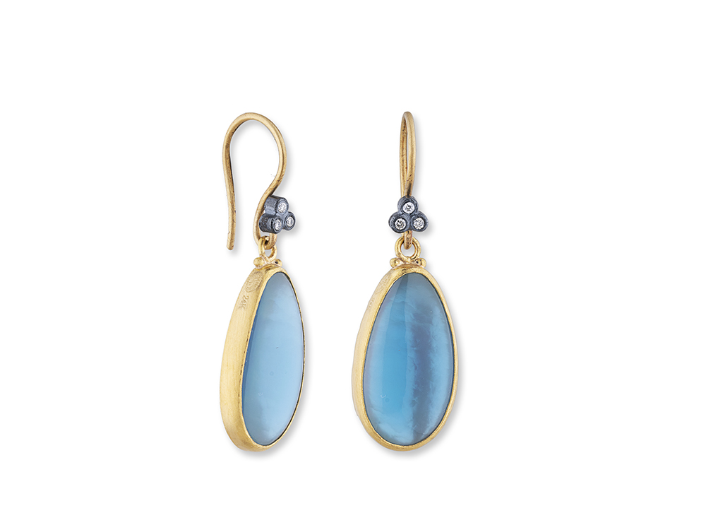 LIKA BEHAR Yellow Gold and Silver London Blue Topaz and Diamond Drop Earrings