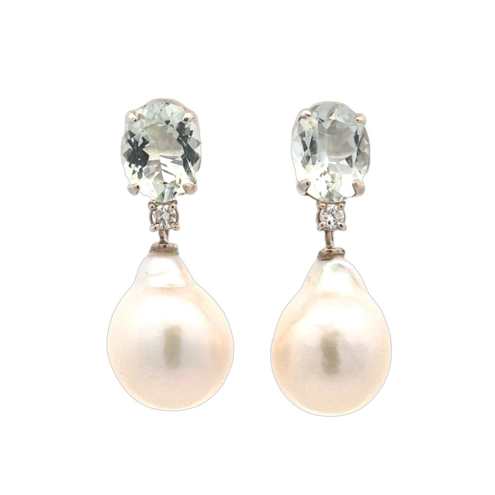 EVANUEVA Pearl Green Amethyst and 3/20ctw Diamond 18k White Gold Drop Earrings