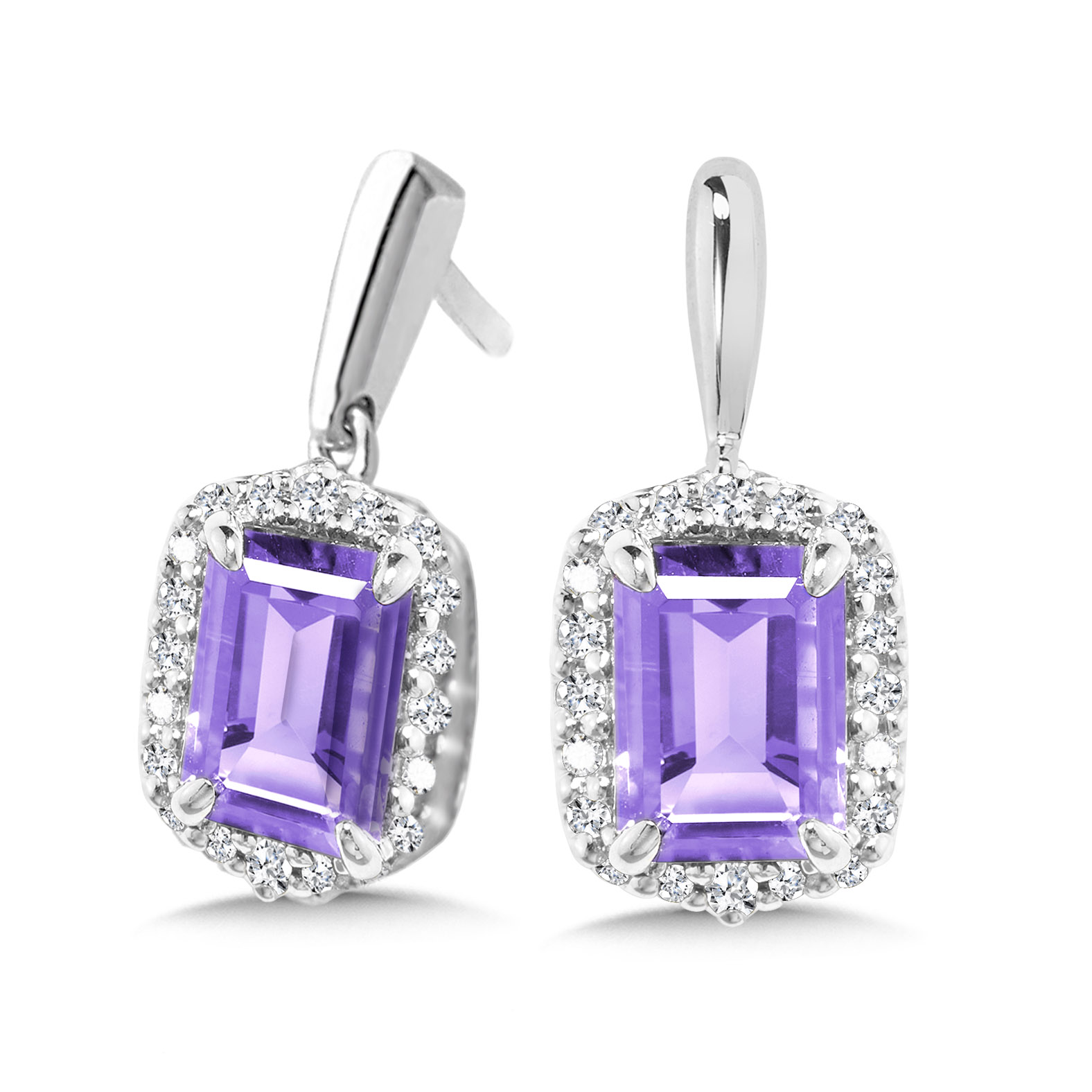 Amethyst and Diamond Halo White Gold Earrings