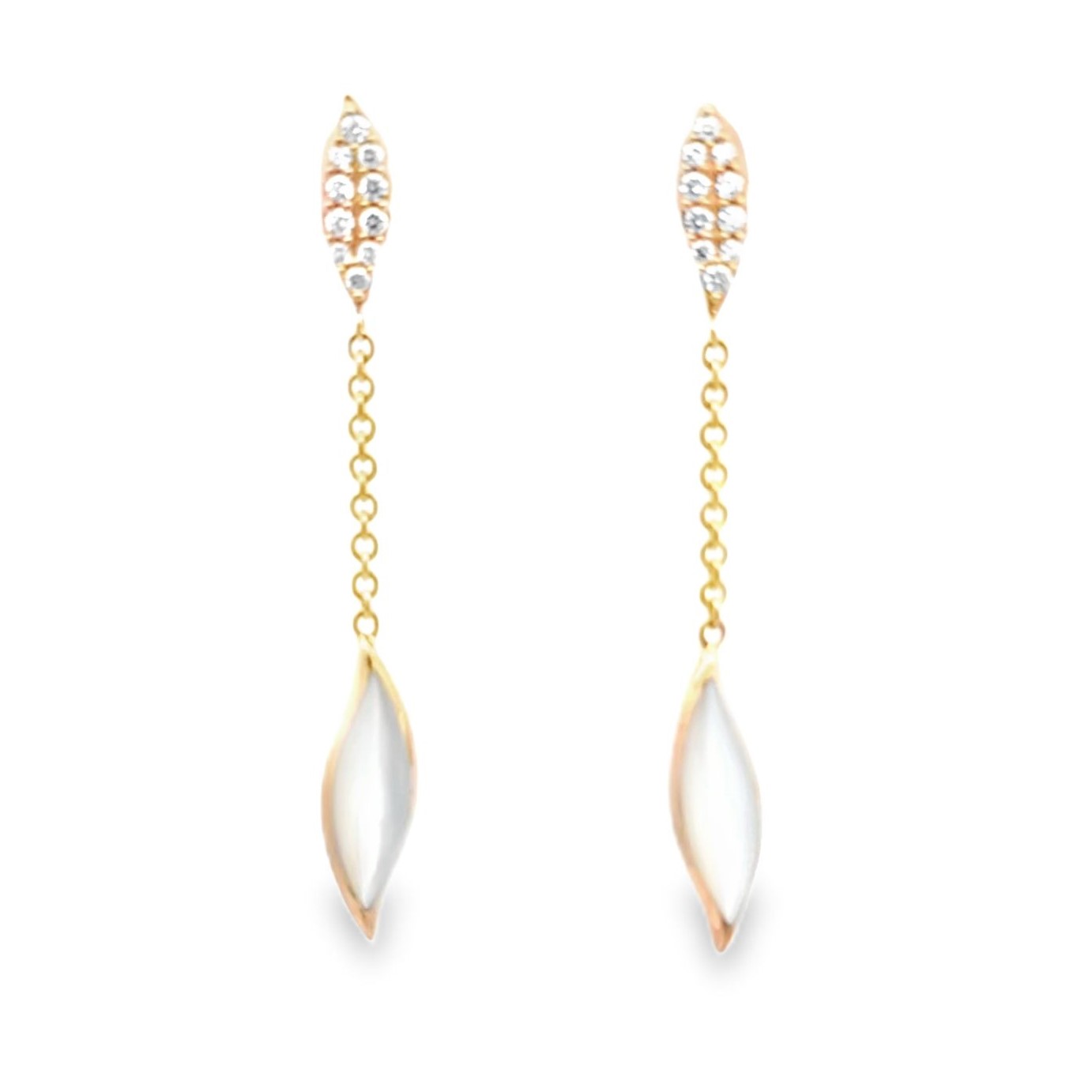 3/20ctw Diamond and Mother of Pearl Yellow Gold Earrings l KABANA