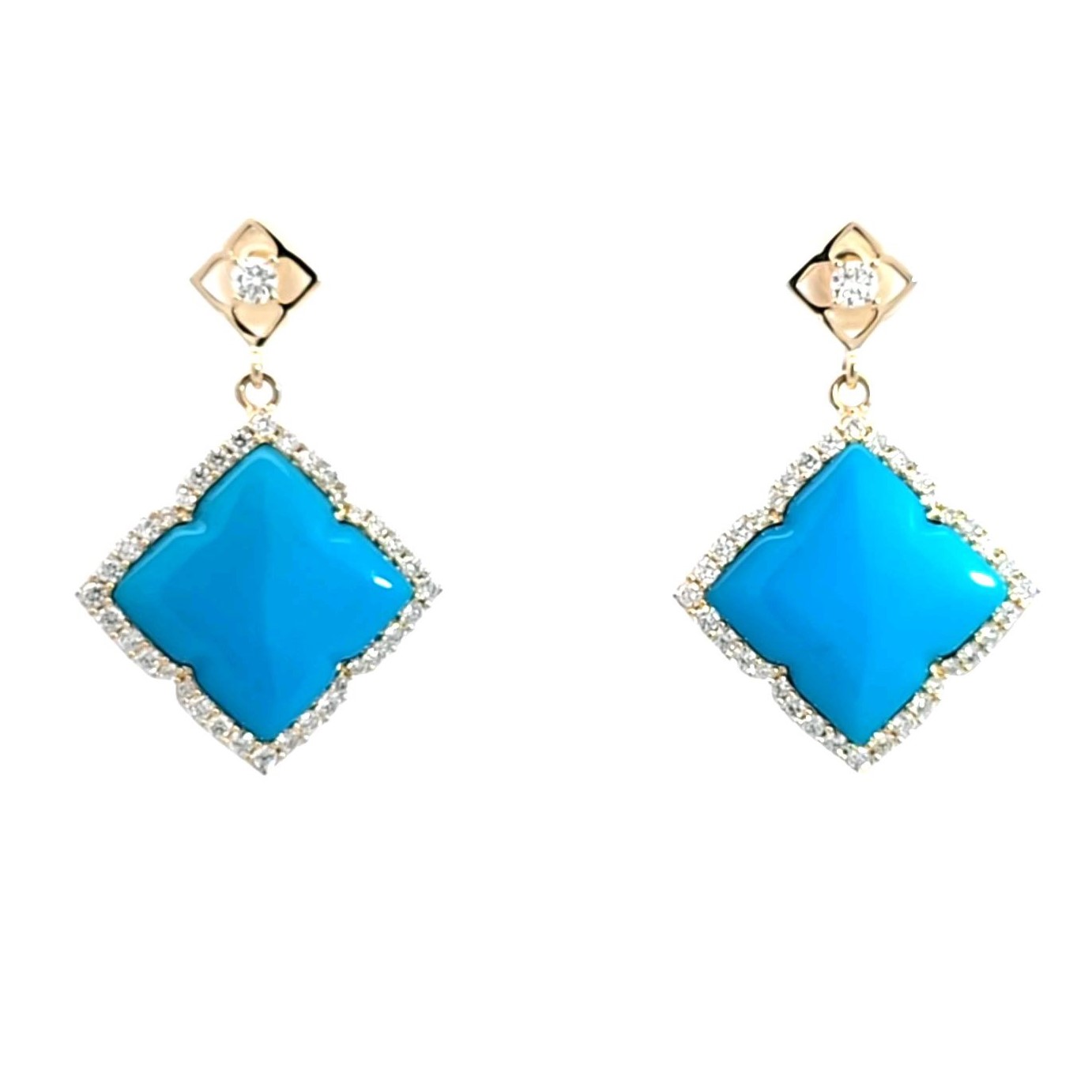 1ctw Diamond and Turquoise Yellow Gold Drop Earrings l KABANA