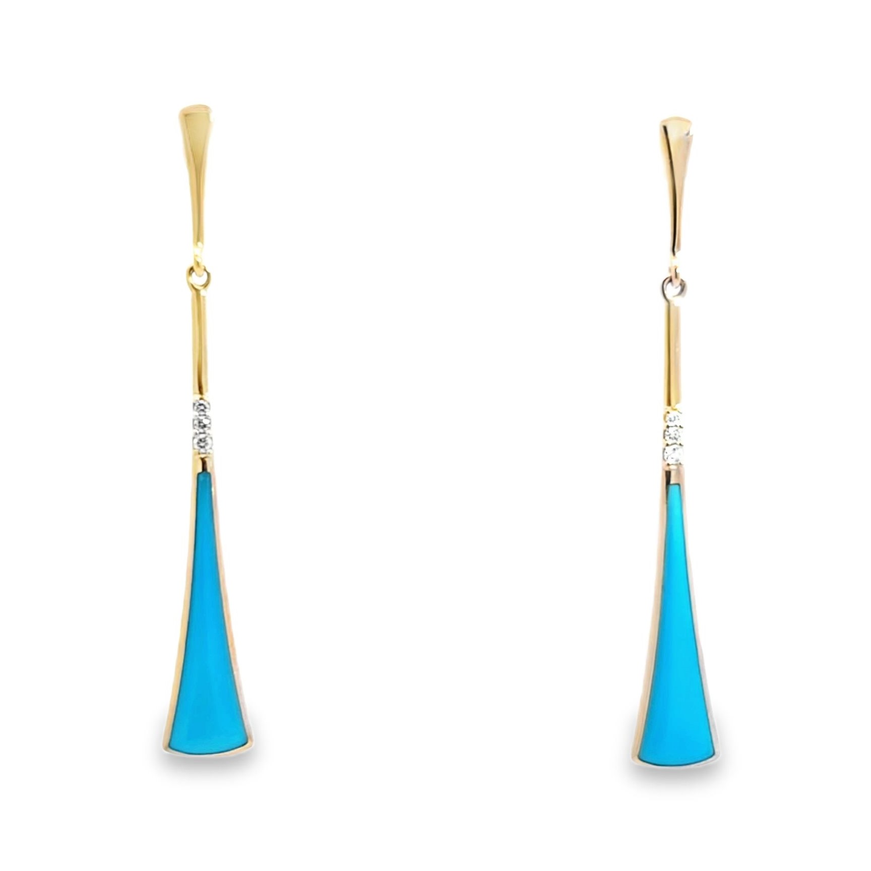 Yellow Gold Diamond and Turquoise Dangle Earrings l KABANA