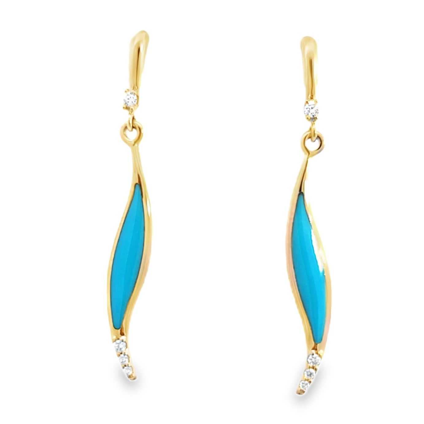 Yellow Gold Diamond and Turquoise Drop Earrings l KABANA