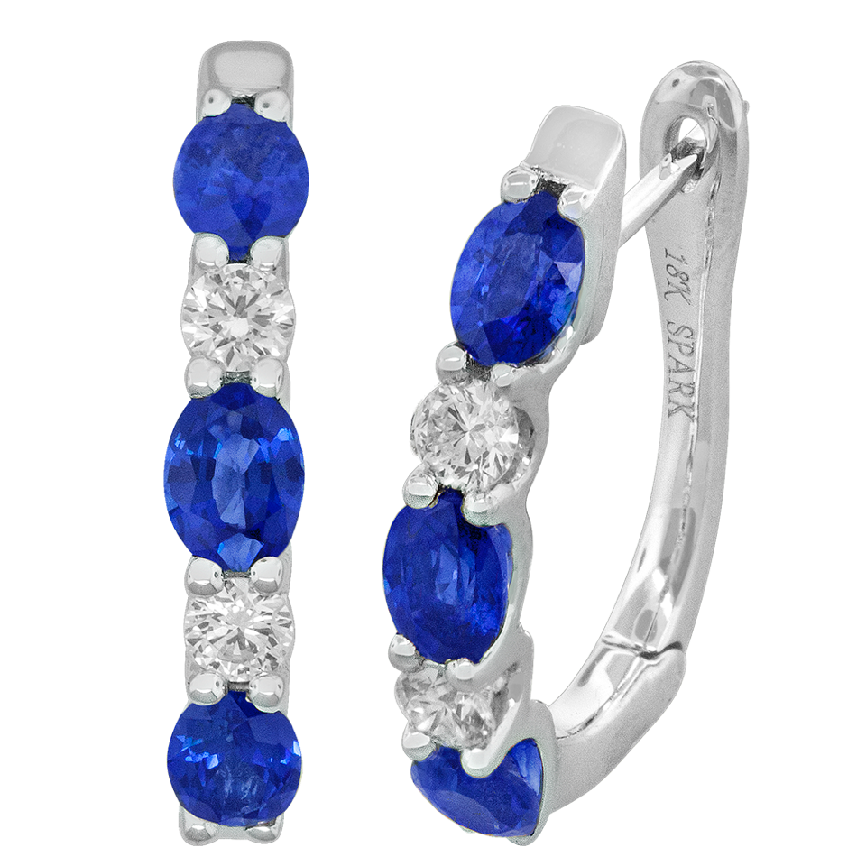 Blue Sapphire and 1/4ctw Diamond White Gold Hoop Earrings