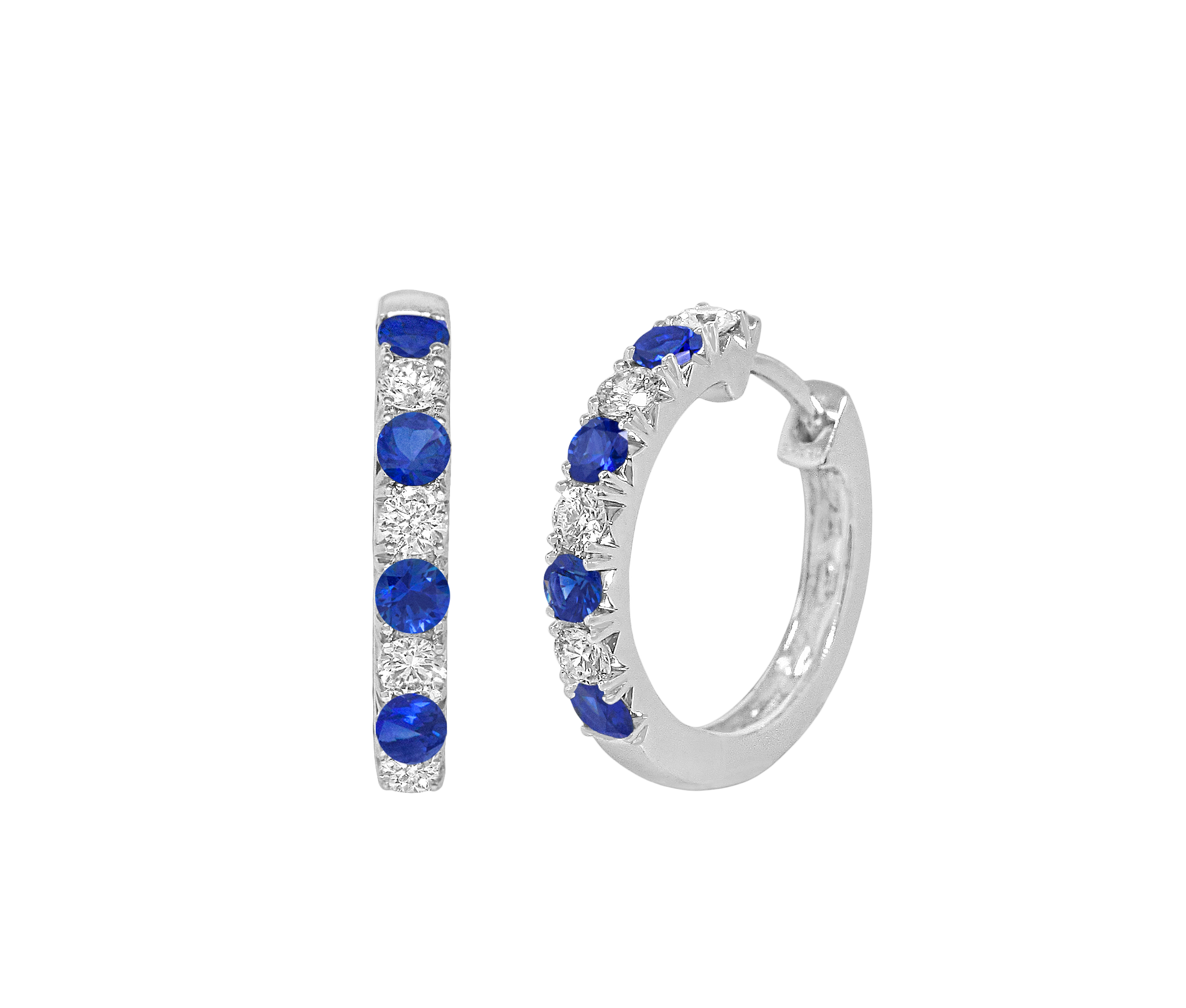 Sapphire and 1/3ctw Diamond White Gold Hoop Earrings