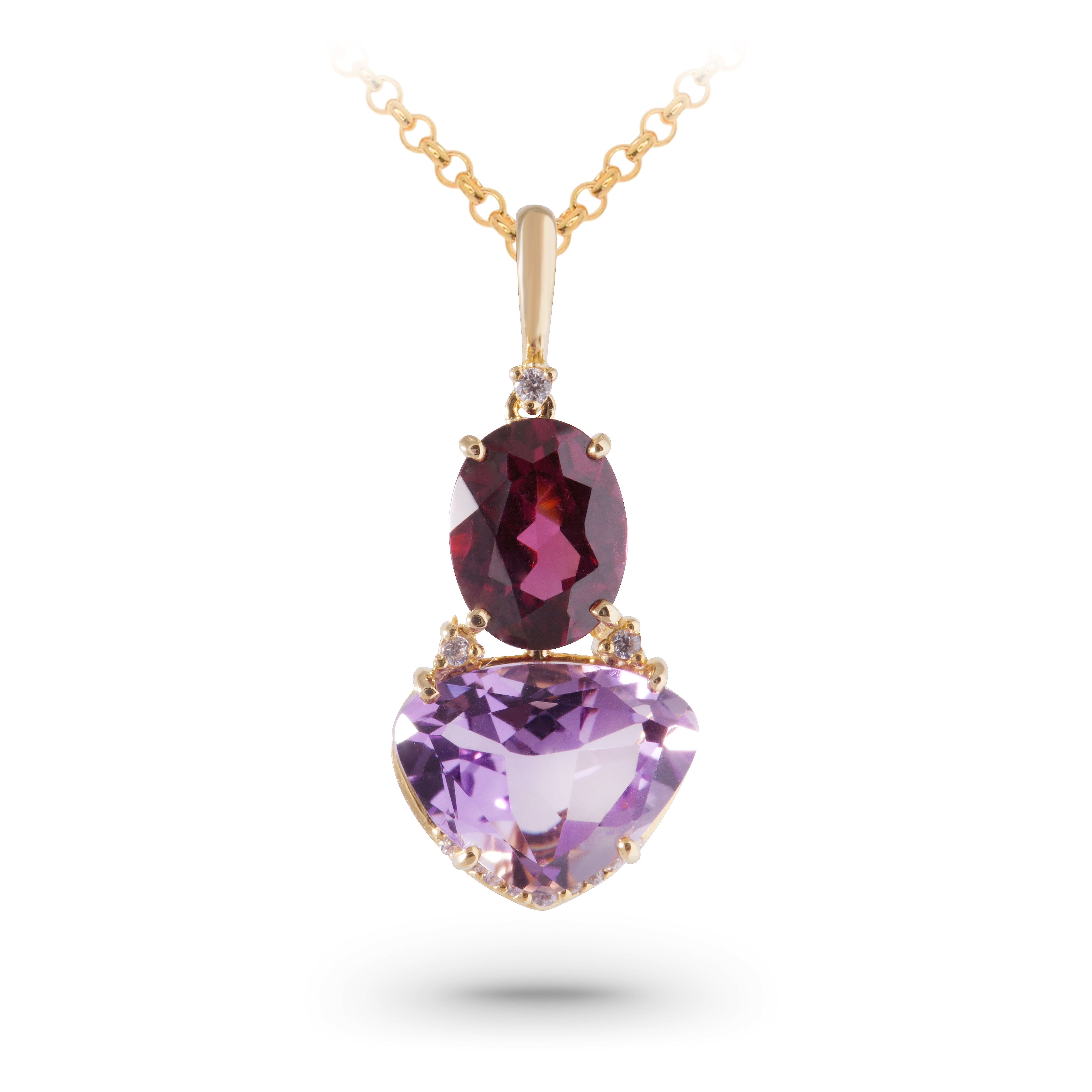 Garnet, Amethyst and Diamond Pendant Necklace in 18K Yellow Gold