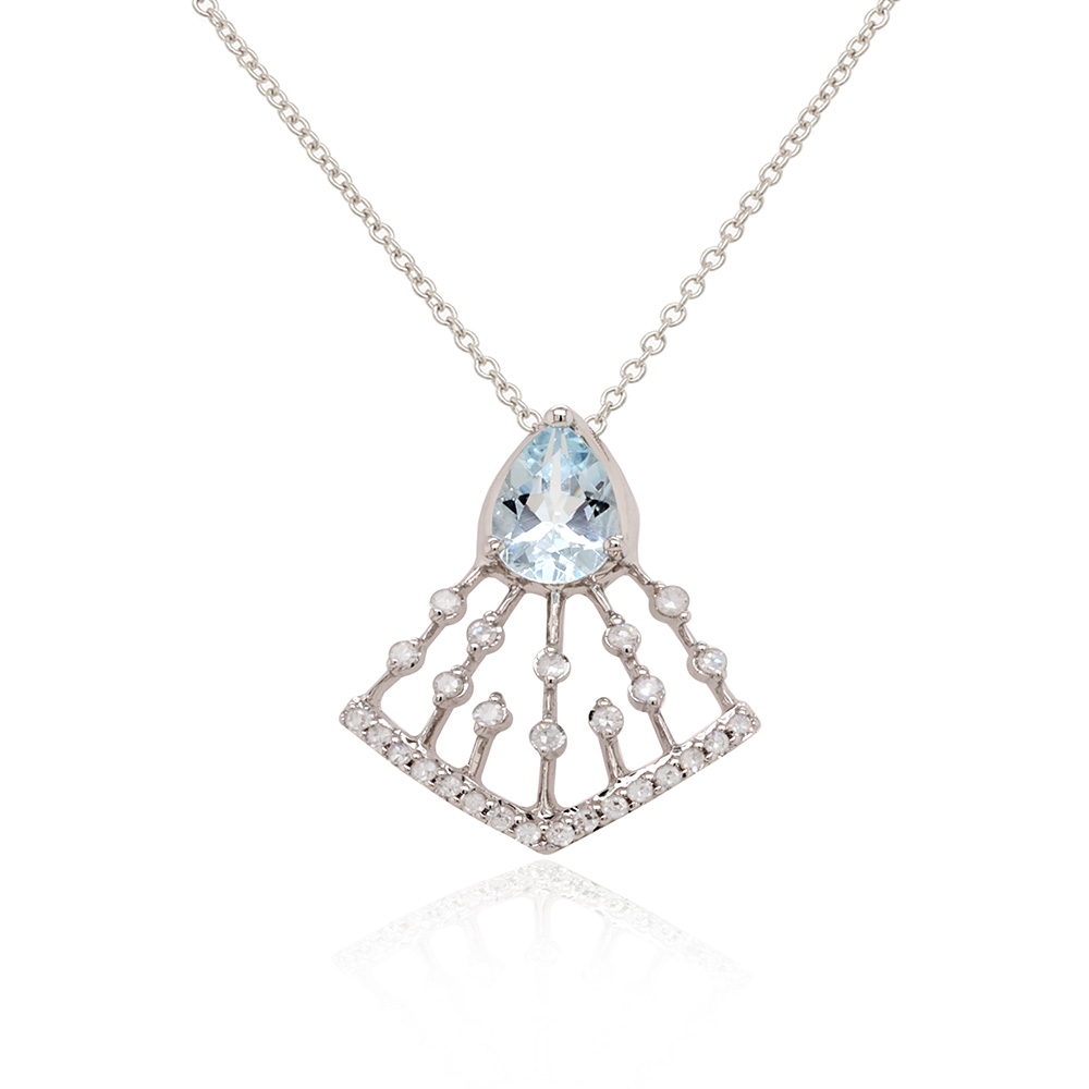 Aquamarine and 1/10ctw Diamond White Gold Pendant Necklace