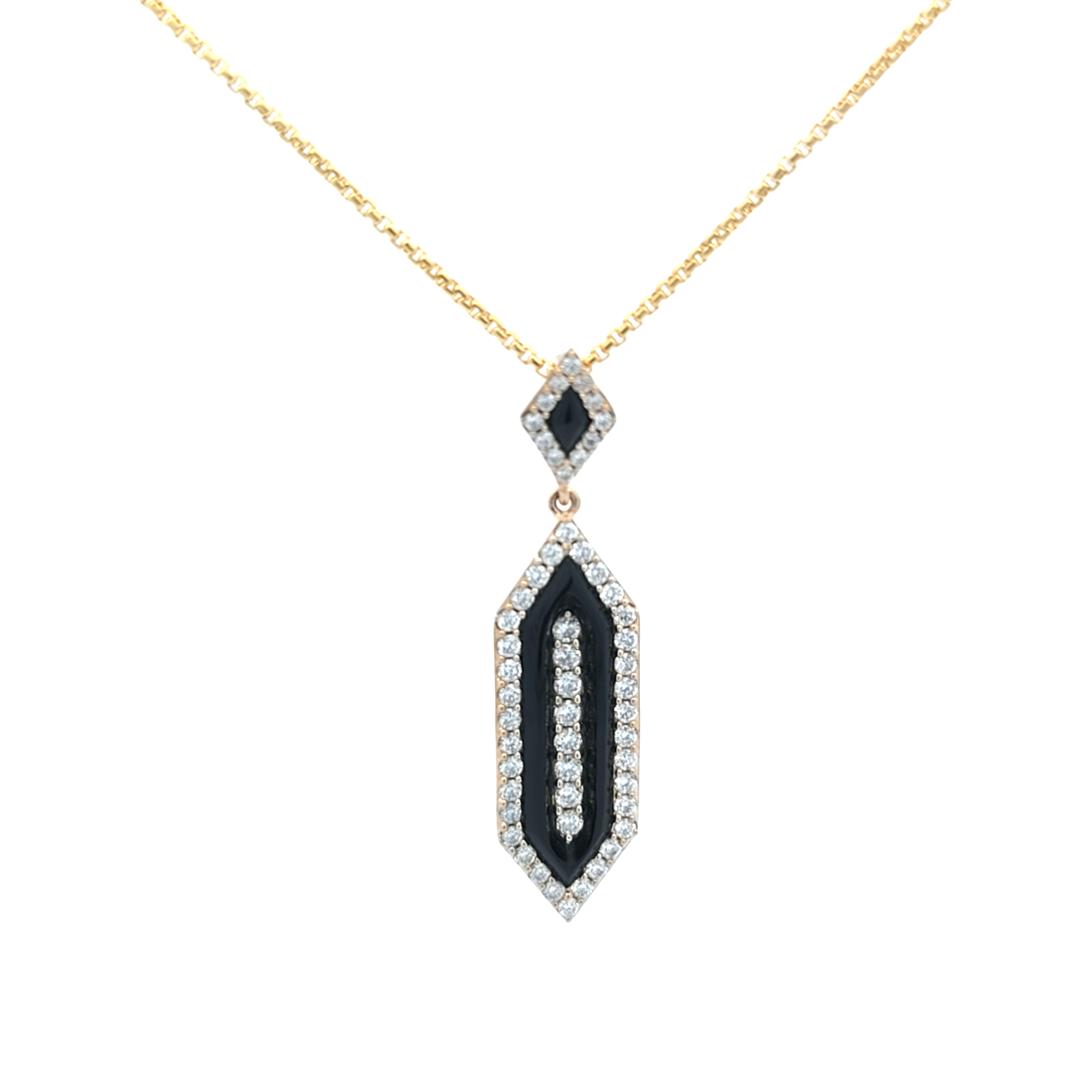 3/4ctw Diamond and Onyx Hexagon Pendant Necklace l KABANA