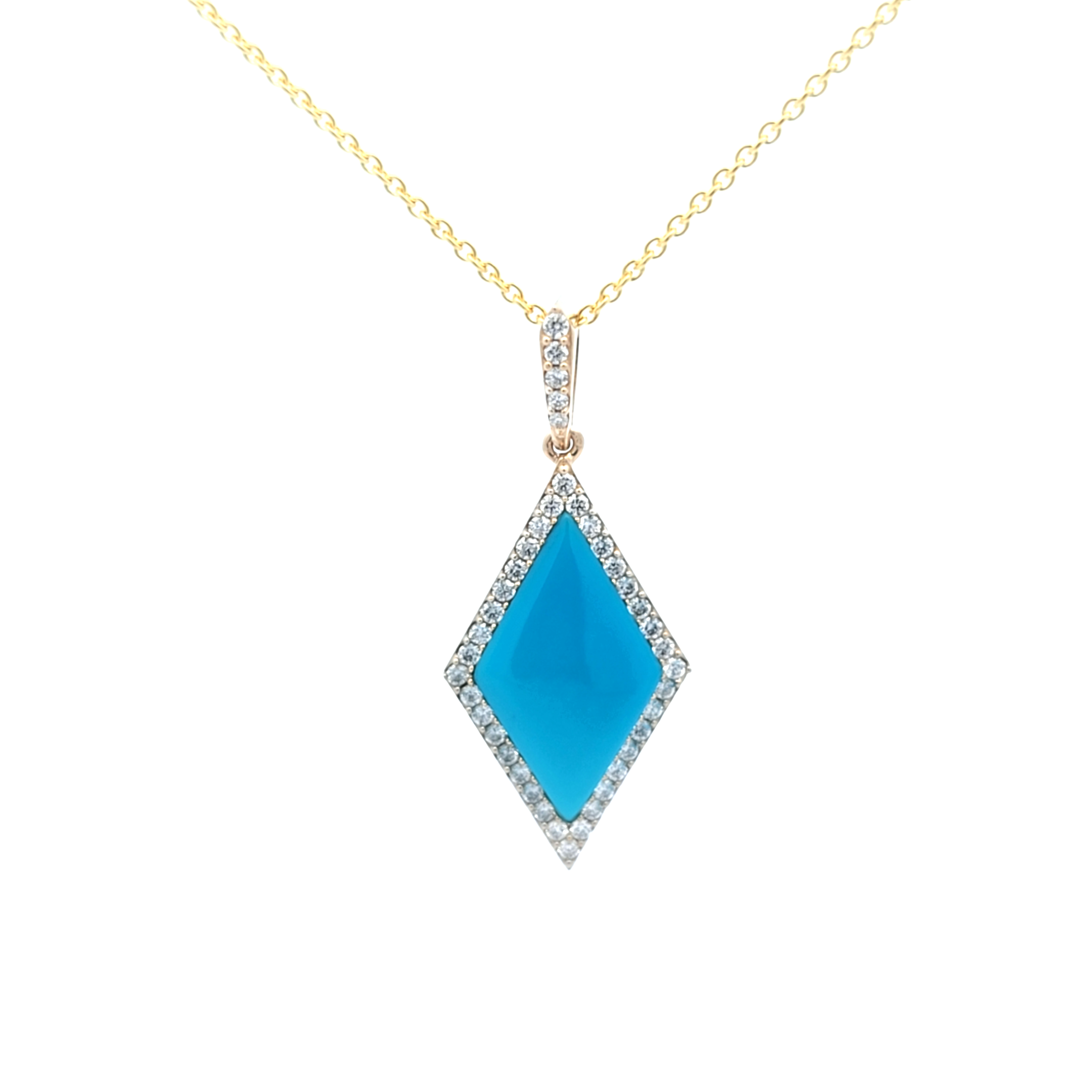 1/3ctw Diamond and Turquoise Yellow Gold Pendant Necklace l KABANA