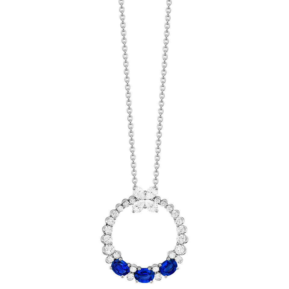 Blue Sapphire and 3/5ctw Diamond Circle Pendant Necklace