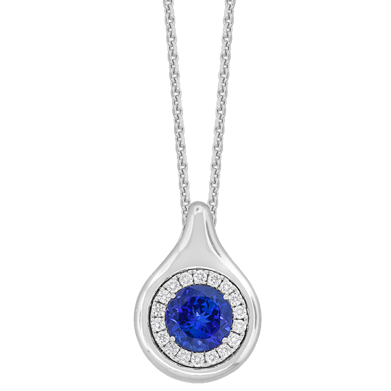 Tanzanite and 1/5ctw Diamond Halo White Gold Pendant Necklace