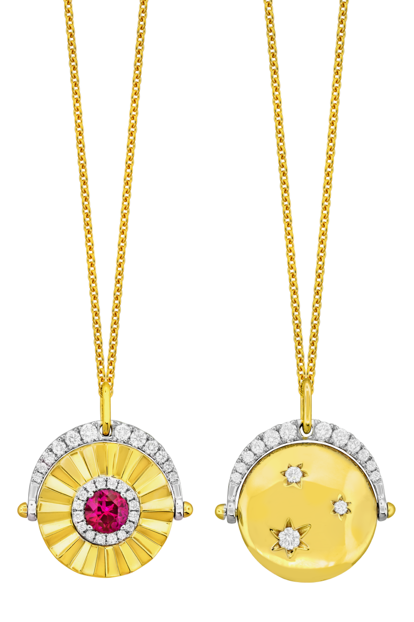 Ruby and 1/4ctw Diamond Halo Pendant Necklace in 18K Yellow Gold