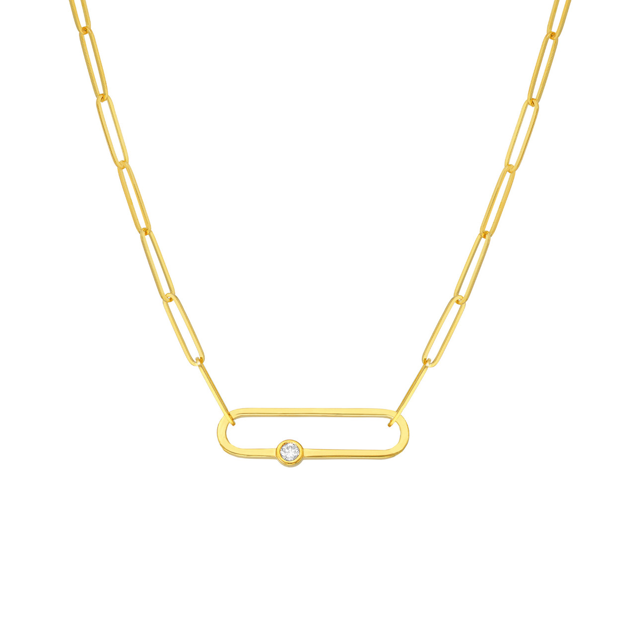 1/20ct Diamond Yellow Gold Paper Clip Necklace