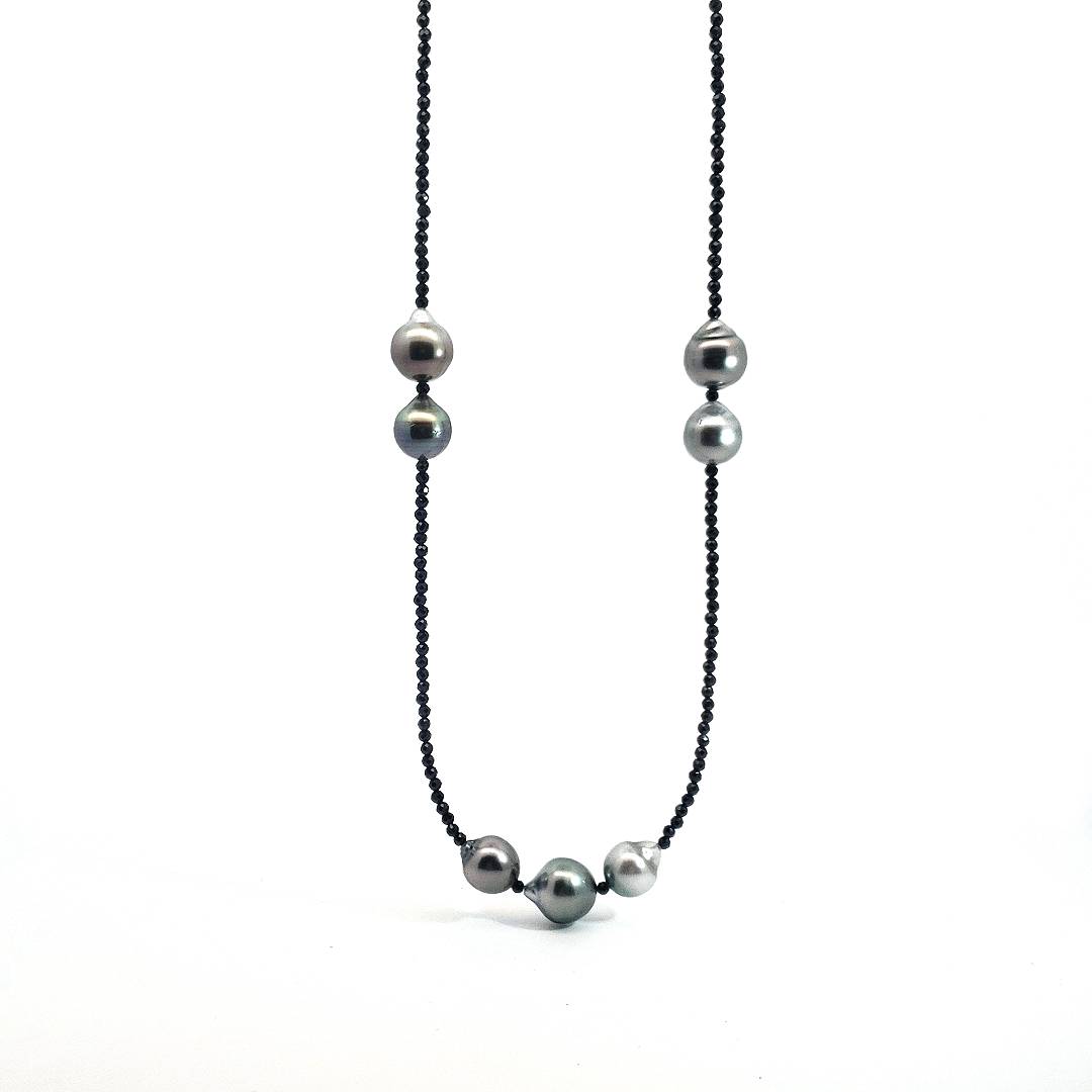 Tahitian Cultured Pearl and Spinel Necklace l 38 inches