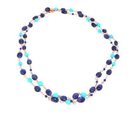 EVANUEVA Lapis, Blue Sapphire and Turquoise Bead Chain Necklace