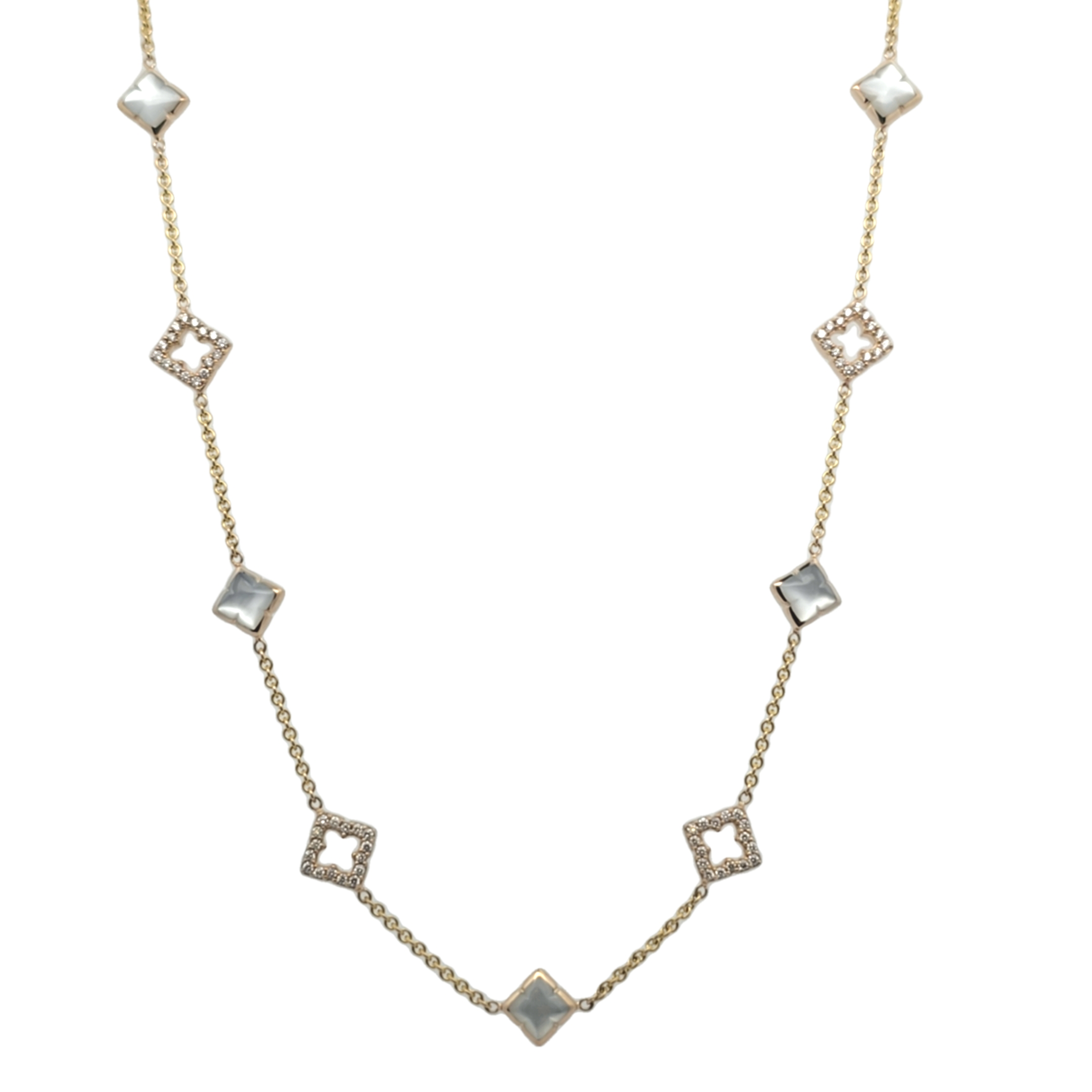 1 1/10ctw Diamond and Mother of Pearl Two-sided Station Necklace l KABANA