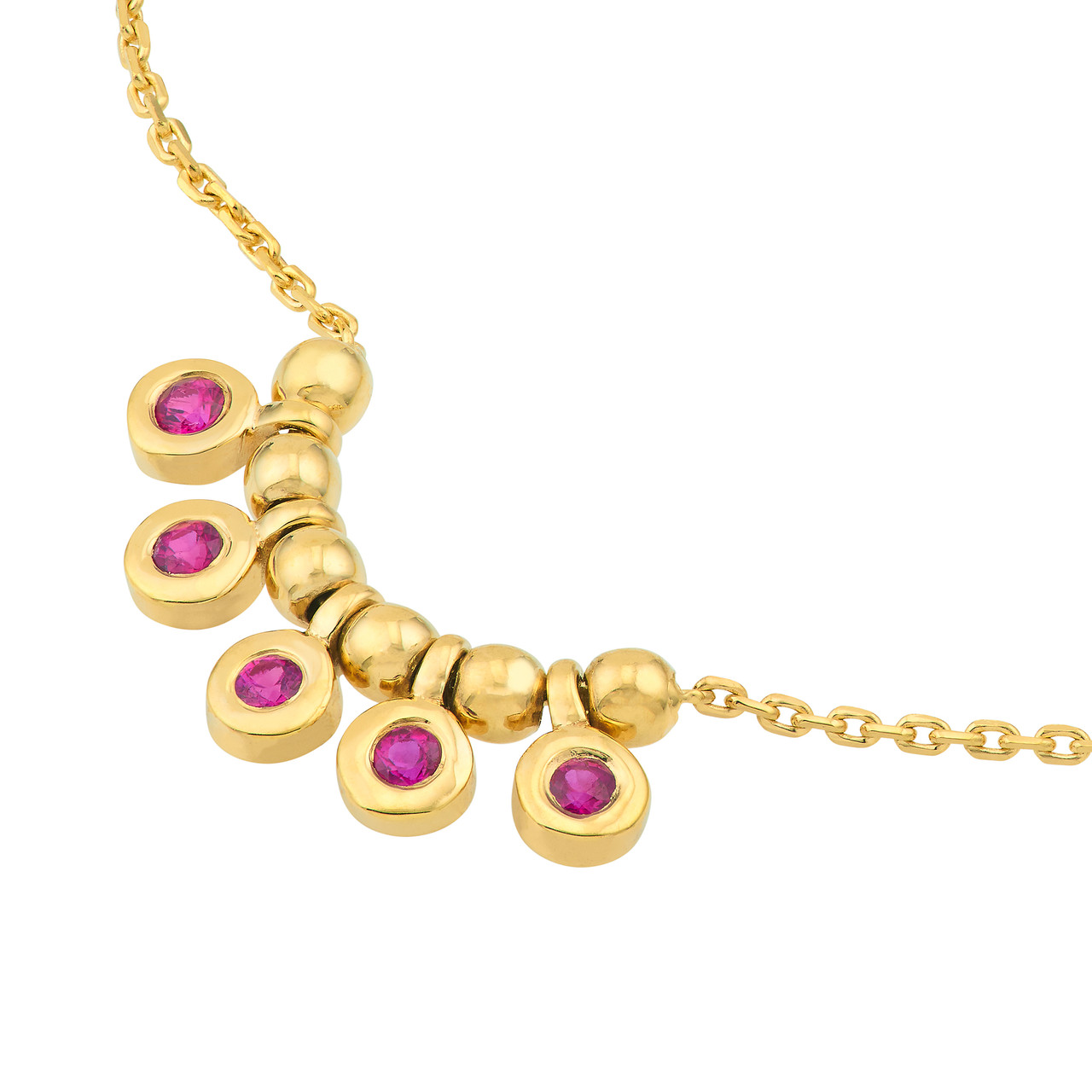 Ruby Bezel and Bead Yellow Gold Pendant Necklace