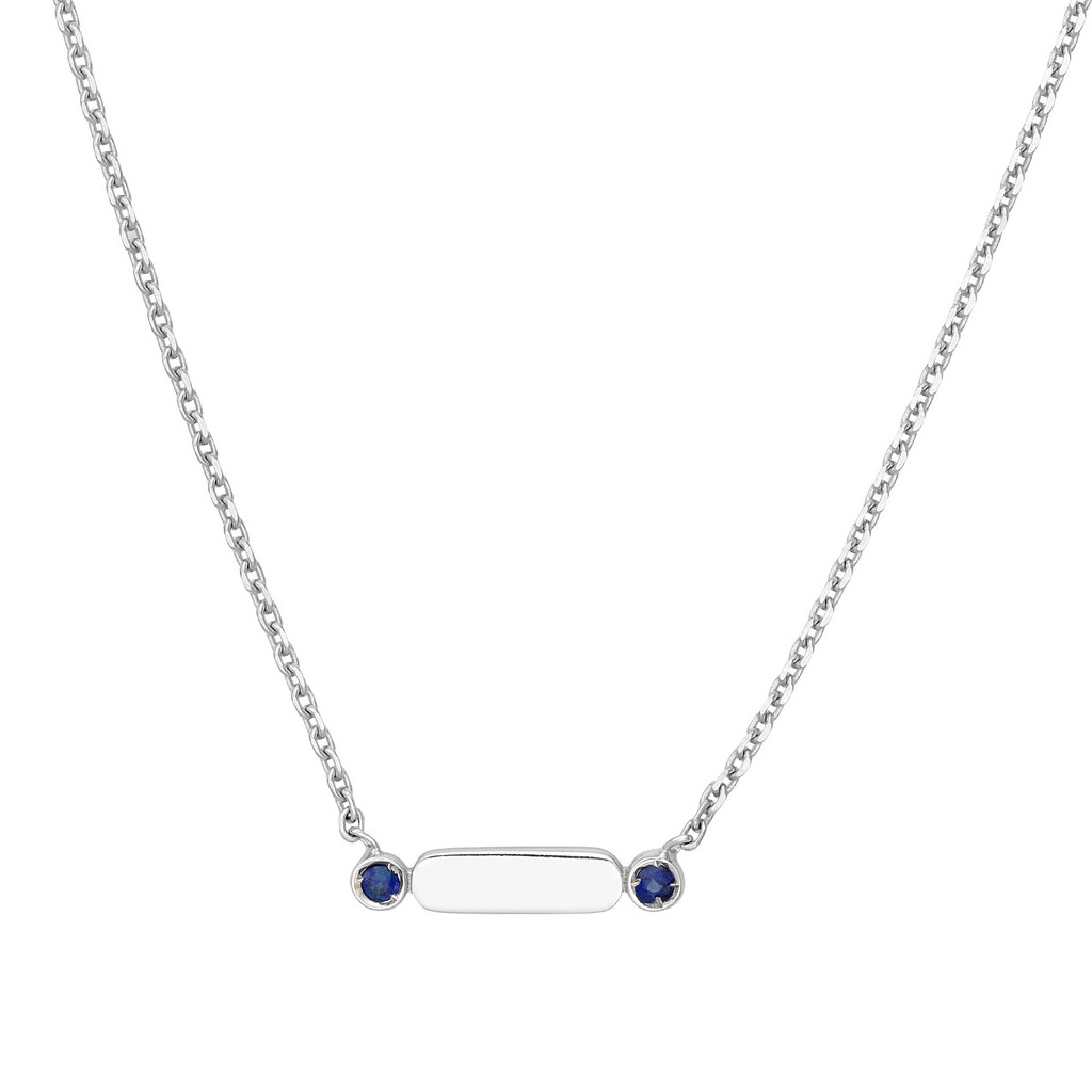 Sapphire Mini Hexagon Bar White Gold Pendant Necklace