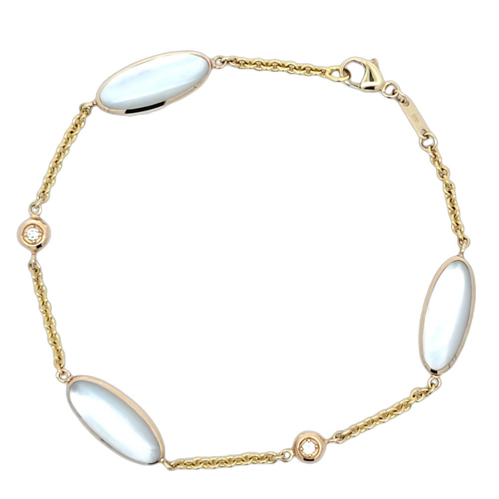 3/20ctw Diamond and Mother Of Pearl Yellow Gold Bracelet l KABANA