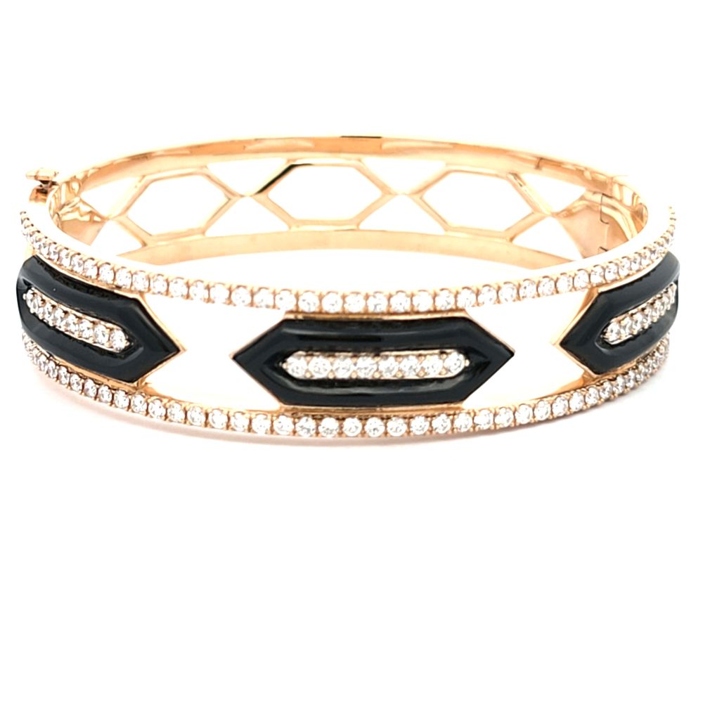 3ctw Diamond and Black Onyx Yellow Gold Bangle Bracelet l KABANA