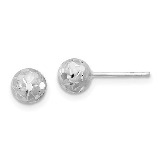 White Gold Polished/Satin and Diamond-cut Ball Post Earrings