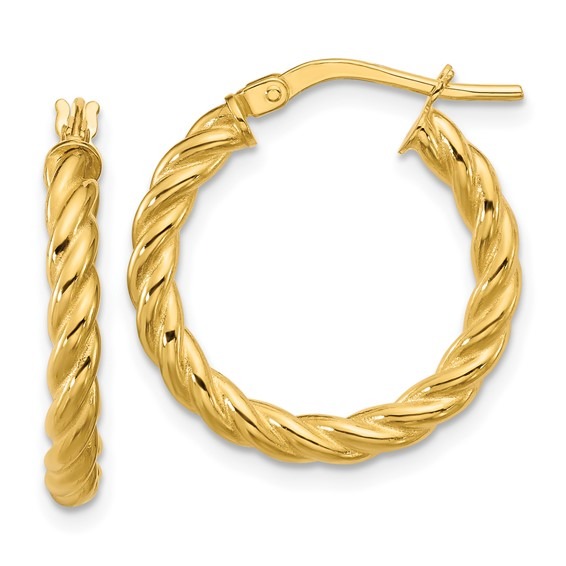 Yellow Gold Polished and Twisted Round Hoop Earrings