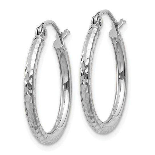 20mm Diamond-cut Round Tube White Gold Hoop Earrings