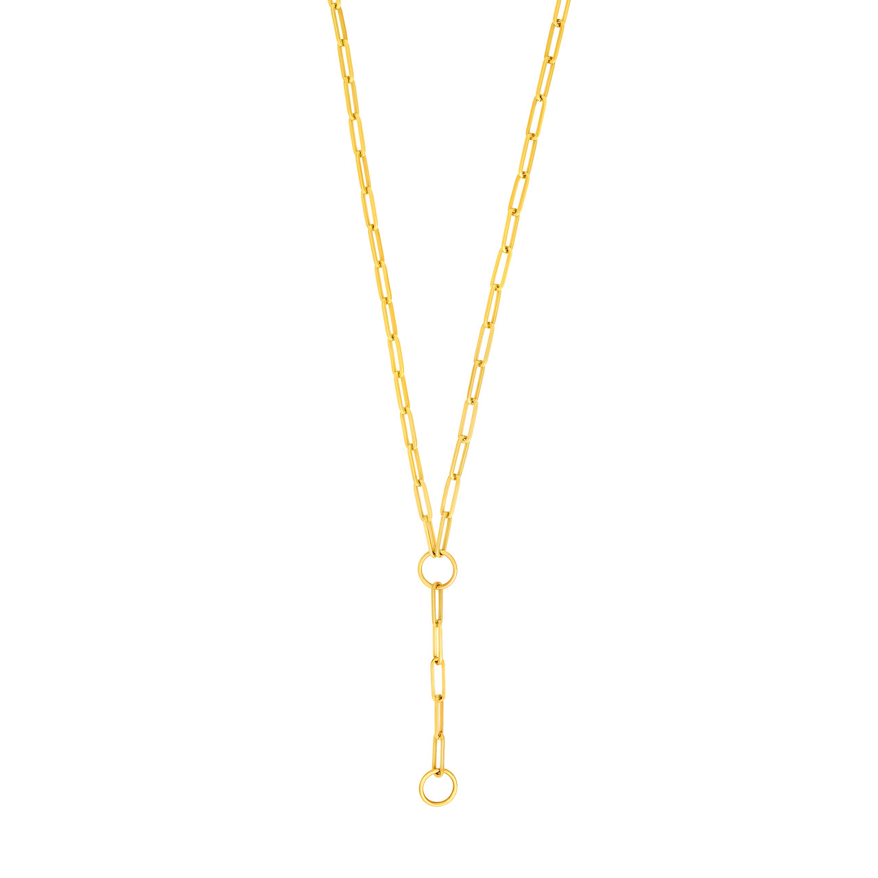 Yellow Gold Paper clip Enhancer Lariat Charm Chain Necklace