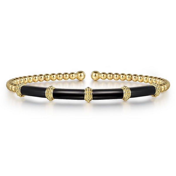 Black Enamel Split Yellow Gold Flex Bangle