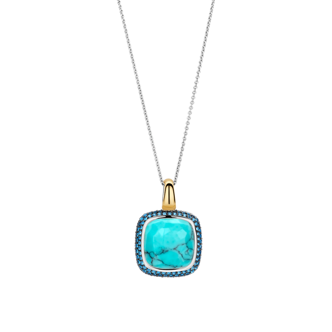 Turquoise and Blue Zirconia Gold-plate Pendant Necklace Medium l TI SENTO