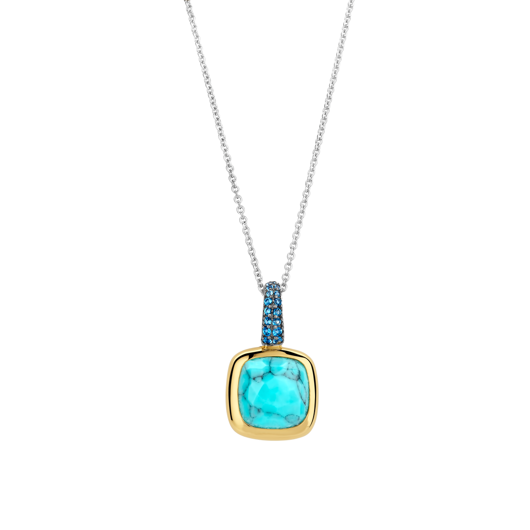 Turquoise and Blue Zirconia Silver Gold-plate Pendant Necklace Small l TI SENTO